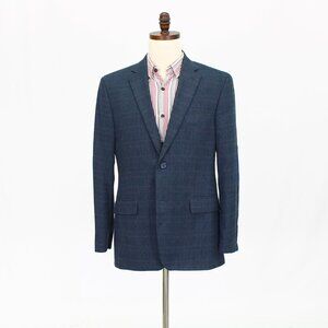 Tasso Elba 42R Blue Check 2-Button Sport Coat Blazer Jacket T525